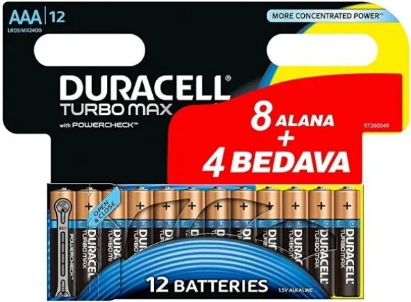 Duracell Turbo Max AAA 12'li (81521563) İnce Kalem Pil