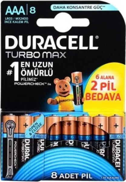 Duracell Turbo Max AAA 8'li (81521601) İnce Kalem Pil