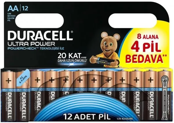 Duracell Ultra AA 12'li (LR6/MX1500/12PK) Kalem Pil
