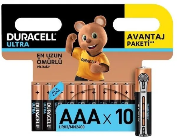 Duracell Ultra AAA 10'lu (LR03/MX2400/10PK) İnce Kalem Pil