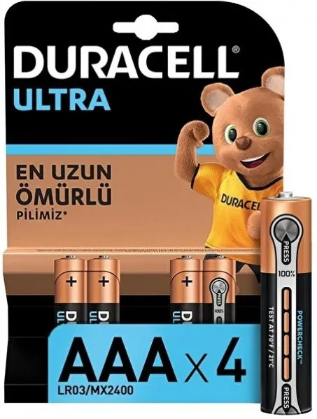 Duracell Ultra AAA 4'lü (LR03/MX2400/4PK) İnce Kalem Pil