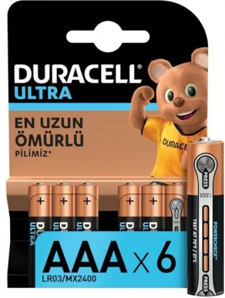 Duracell Ultra AAA 6'lı (LR03/MX2400/6PK) İnce Kalem Pil