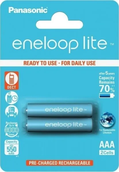 Panasonic Eneloop Lite AAA 550 mAh 2'li (4LCCE/2BE) İnce Kalem Pil