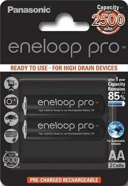 Panasonic Eneloop Pro AA 2500 mAh 2'li (3HCDE/2BE) Kalem Pil