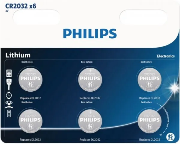 Philips CR2032P6 6'lı (CR2032P6/01B) Düğme Pil