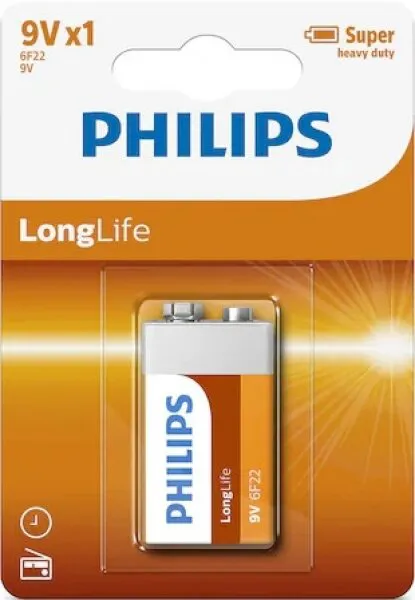 Philips LongLife 9V (6F22L1B/05) Dikdörtgen Pil