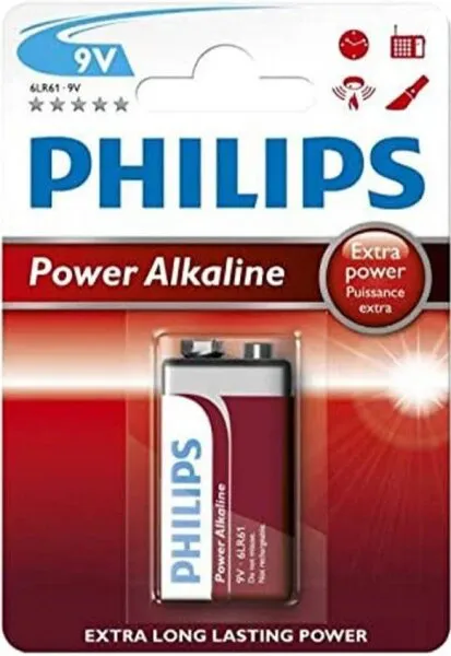 Philips Power Alkaline 9V (6LR61P1B/10) Dikdörtgen Pil