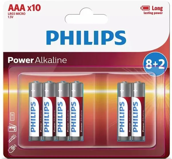 Philips Power Alkaline AAA 10'lu (LR03P10BP/97) İnce Kalem Pil