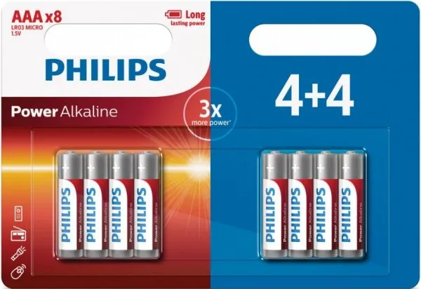 Philips Power Alkaline AAA 8'li (LR03P8BP/10) İnce Kalem Pil