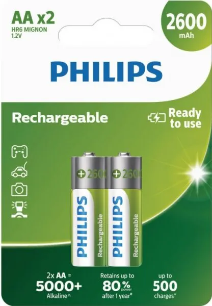 Philips Rechargeable AA 2600 mAh 2'li (R6B2A260/10) Kalem Pil
