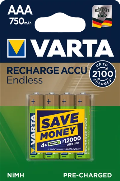Varta Recharge Accu Endless AAA 750mAh 4'lü İnce Kalem Pil