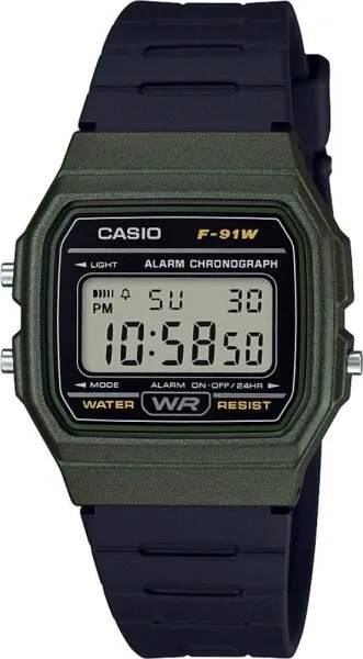 Casio F-91WM-3ADF Silikon / Siyah / Koyu Yeşil Kol Saati