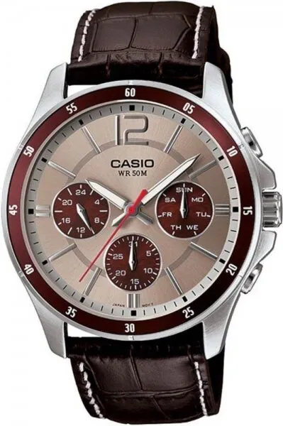 Casio MTP-1374L-7A1VDF Deri / Gri / Koyu Kahve Kol Saati