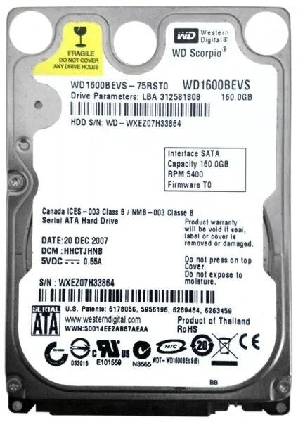 WD WD1600BEVS HDD