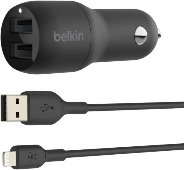 Belkin Dual USB-A Car Charger Lightning (CCD001BT1MBK) Şarj Aleti