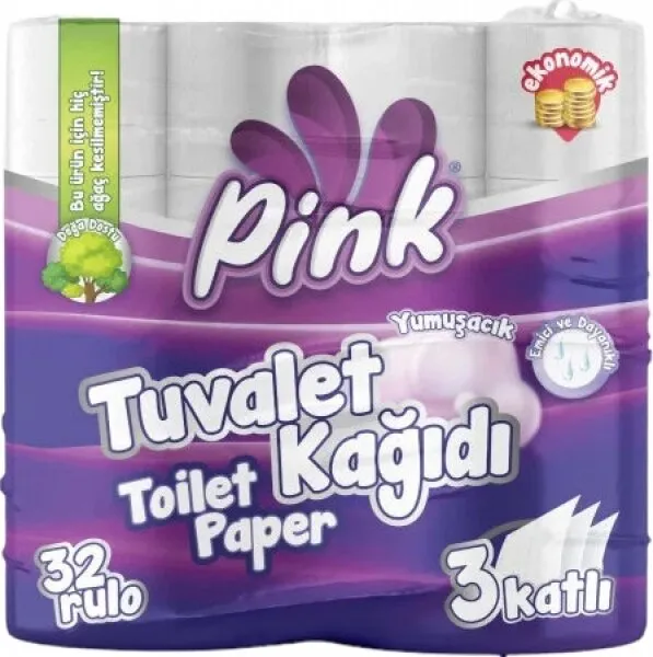 Pink 3 Katlı Tuvalet Kağıdı 32 Rulo Tuvalet Kağıdı