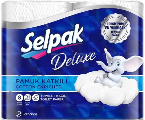 Selpak Deluxe Pamuk Katkılı Tuvalet Kağıdı 8 Rulo Tuvalet Kağıdı